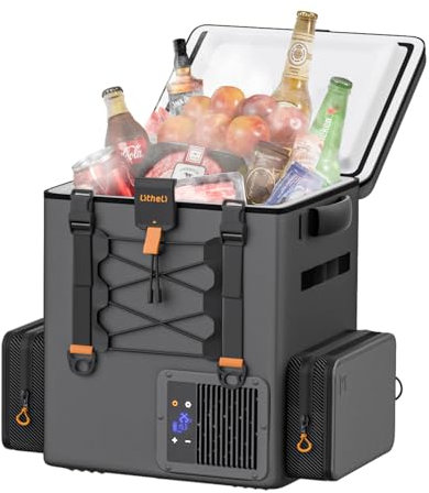 Litheli FrozenPack Kühlbox elektrisch tragbare Auto Kühlbox 20L, 12/24V DC 100-240V AC Rucksackkühlschrank für Camping, Reisen, Wohnmobil, 15 Minuten Schnellkühlung, ohne Akku