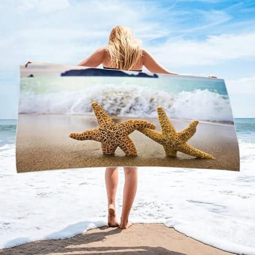 Bishilin Badetücher Strandtücher Microfaser 180x100CM, Strandtuch Schnelltrocknend Bedruckt Meer Seesterne Sporthandtuch Strand Handtücher Sandfrei