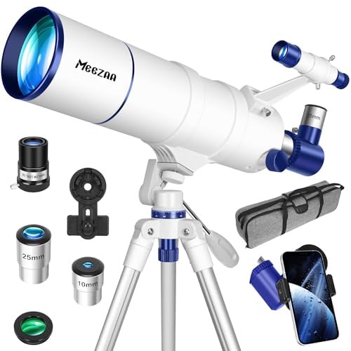 MEEZAA Telescopio, Telescopio Astronomico Professionale per Adulti e Bambini Principianti, 90 mm Apertura 550 mm Telescopi Riffrattore FMC con Treppiede Regolabile, Filtro Lunare & Borsa da Trasporto