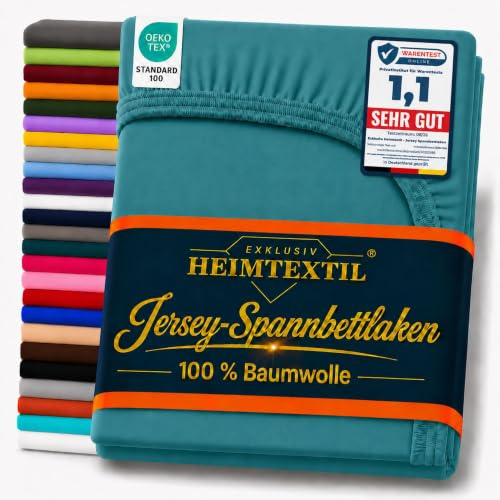 EXKLUSIV HEIMTEXTIL Marke Jersey Spannbettlaken 100 x 200 cm Petrol 100% Baumwolle Öko - Tex Zertifiziert Bed-Sheet Bettlaken Spannbetttuch Topper Leinentuch