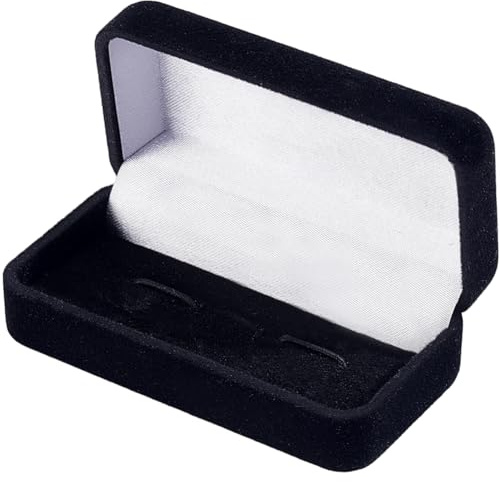 Beebeecraft Black Plant Velvet Cufflinks Box, 1.5x3x1in Rectangle