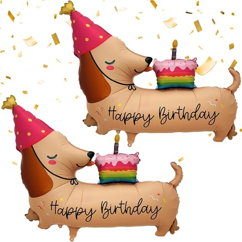 Huahuanghui 2er-Set Hunde LuftballonsSet,Folienballons Dackel HappyBirthday