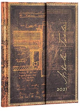 Paperblanks 12-Monatskalender 2021 Tesla, Skizze einer Turbine | Vertikal | Ultra (180 × 230 mm)