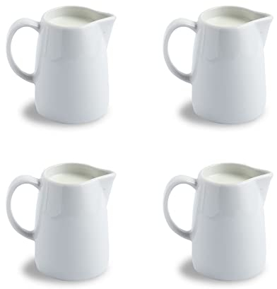 getgastro 4er Set Milchkännchen Porzellan weiß 0,15Liter 8,3 cm Höhe, Milchbehälter für Kaffeemilch, Kaffee Zubehör für Gastronomie & Hotel, klassische Ausgießer für Kaffetafel, Frühstücksbuffet
