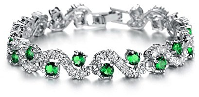 Crystalline Azuria Tennisarmband Armband mit Grüner simulierter Smaragd Zirkonia Kristalle 18 kt Weiß Vergoldet für Damen 18 cm