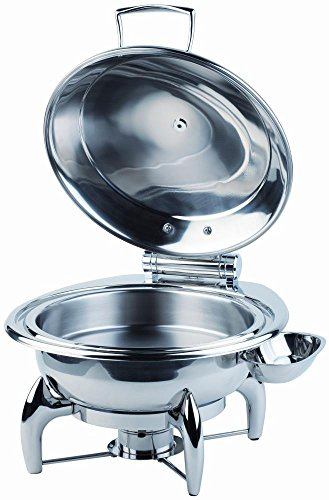 APS 12393 GLOBE Hochglanzpolierter Edelstahl Chafing Dish für Induktionsplatte mit Rahmen, Wasserbecken, rund Pfanne, Cuttlery Abteil, Brennerhalter, Ø 38, 5 x 34 cm, 6 ltr, mit Edelstahldeckel