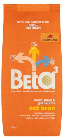 Mornflake - 100% Natural Beta 3 Oat Bran 1x 800g Bag. Great Addition To Breakfast Cereals Or For Cooking And Baking. Natural Source Of Fibre, Protein, Manganese & Zinc