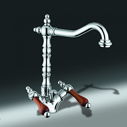 Casa Padrino Luxus Bad Zubehör - Jugendstil Retro Waschbecken Armatur Waschtisch Chrom/Teak Serie Milano - Made in Italy