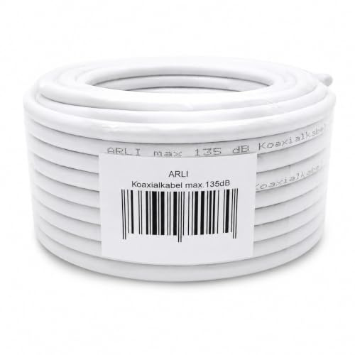 ARLI 50m Koaxialkabel max. 135 dB 5-fach geschirmt Sat Antennenkabel TV Kabel Koax Kabel 75 Ohm DVB-S2 DVB-T2 DVB-C2 BK-Anlagen Satkabel Innen & Außen Kabrek UHD Full HD 4K Weiß