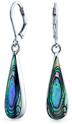 Geometrische Schillernde Regenbogen Natur Abalone Schale Natürliche Lange Tropfenohrringe Für Frauen Teenager .925 Sterling Silber Hebelverschluss
