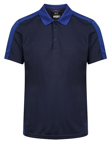 Regatta Contrast Collection TRS174 Herren-Poloshirt, Coolweave, feuchtigkeitsableitend, Marineblau/New Royal, Klein