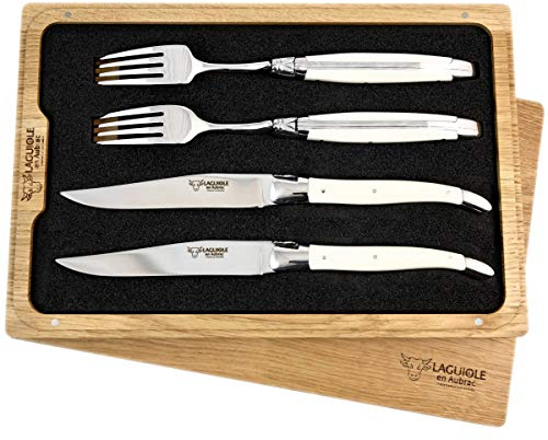 LAGUIOLE en Aubrac Premium Steakbesteck geschmiedet Set 2 Steakmesser und 2 Steakgabeln Corian spülmaschinenfest