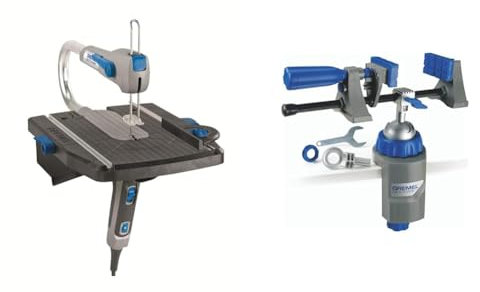 Dremel Moto-Saw MS20-1/5 - Sierra de calar estacionaria (70 W, 1 complemento, 5 accesorios) + Dremel 26152500JA Multi-Vise 2500. Herramienta 3 en 1, Azul, Metálico