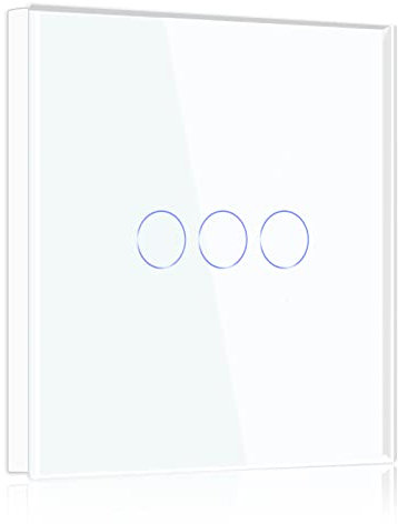 BSEED Touch Light Switch 3 Gang 1 Way, Tempered Glass Panel Light Switches with LED Indicator, White Touch Sensitive Light Switch-No Neutral Wire
