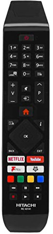 121AV - Control Remoto de reemplazo para televisores Inteligentes LED Hitachi RC43141 con Botones de reproducción Netflix Youtube Freeview F