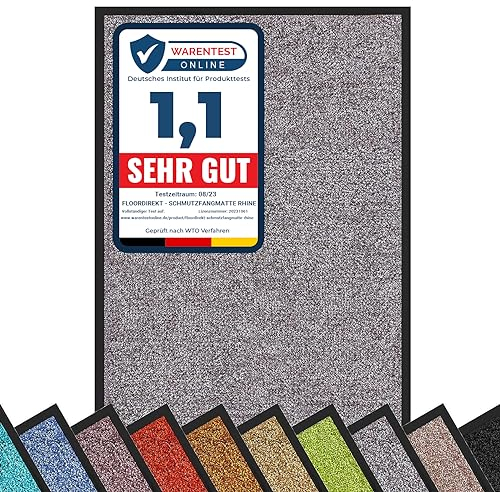 Schmutzfangmatte Rhine, Fußmatte, Türmatte für Eingangsbereich, Fußabtreter, Türvorleger, Sauberlaufmatte (90x150 cm, Grau)