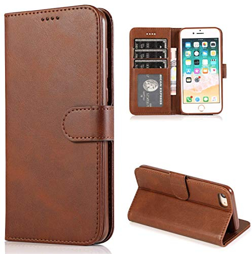 CTIUYA Handyhülle für iPhone SE 2022 / iPhone SE 2020 / iPhone 8 /iPhone 7 Hülle Leder Klapphülle Handytasche Flip Brieftasche Ledertasche mit Kartenfach Schutzhülle Magnet Case Tasche Cover,Braun