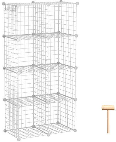 C&AHOME Drahtwürfel-Aufbewahrung, 8-Würfel-Organizer, C-Gitter-Aufbewahrung aus Metall, Lagerbehälter-Regalsysteme, modulare Regale, DIY-Schrank, ideal für Wohnzimmer,24,8 L x 12,4 B x 48,4 H, weiß