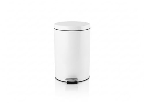 HERSIG - Papelera de Baño con Pedal, Capacidad de 12L, Cubo de Basura en Metal de Alta Resistencia, Tapa Anti-Atasco y Base Estable Antivuelco (Blanco)