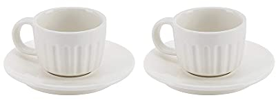Dualit Espresso Coffee Cups, Set of 2 New Bone China Cups and Saucers Microwave and Dishwasher Safe | Crisp Fine White China, Other Mugs Available Including Doppio, Cappuccino and Latte