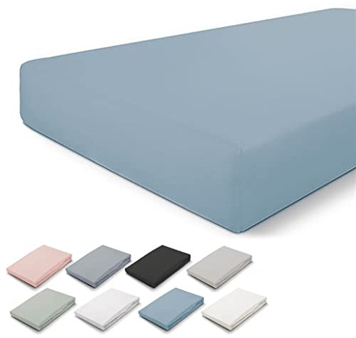Walra Spannbettlaken Jersey 160x200, 100% Baumwolle Spannbetttuch, Perfekte Matratzenpassform, Weiches Gefühl, Knitter- & Bügelfrei - Blau