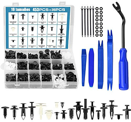 450pcs Remaches Plastico, Universales Grapas Coche 18 Tamaños Clips Carrocería de coche Puerta del Parachoques Fender Liner Sealing Strip Clips Fijos con Herramienta de Desmontar