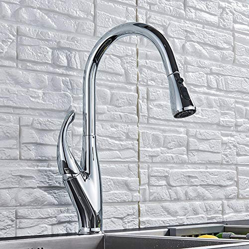 Grifo de cocina Pull Out Pulverizador Sola manija Mezclador Grifo Faucet 360 Gorra de la cocina Grifo de agua caliente y fría-Polaco cromado