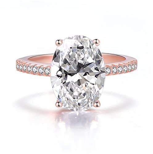DJMJHG Classic 100% 925 Sterling Silver Oval High Carbon Diamond Gemstone Wedding Engagement Ring Fine Jewelry Gift 7 Rose Gold