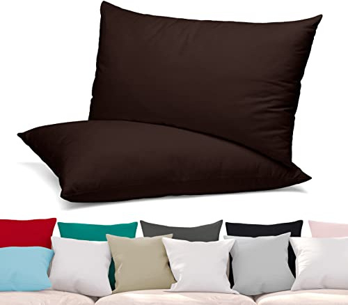 BEAUTEX Kissenbezug 40x80 Kopfkissenbezug Dunkelbraun Jersey Baumwolle 2er Set