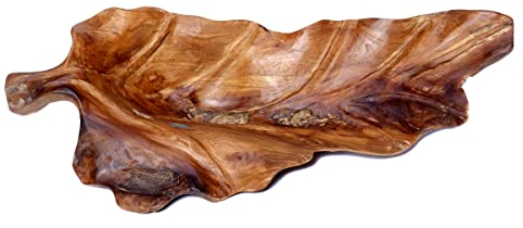 Brillibrum Design Teakholzschale in Blattform Natur Root massives Wurzelholz Natur handgefertigt Teakholz Holz Schale Dekoration Teakschale Deko Holzschalen Blatt