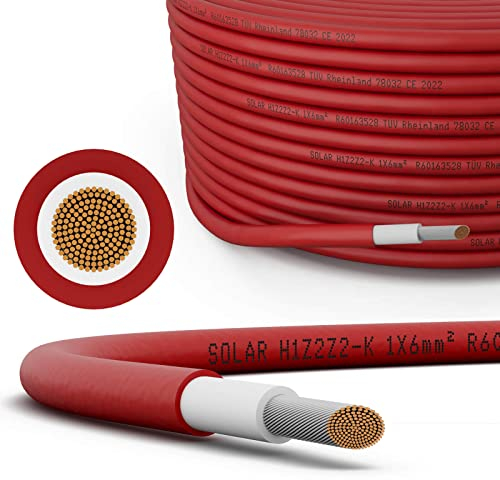 HB-DIGITAL 10m Câble solaire 6mm² Photovoltaïque H1Z2Z2-K - Certifié TÜV Rheinland - Résistant aux UV Flexible 1500V Cable PV pour Panneau solaire Régulateurs de charge Onduleurs - Rouge