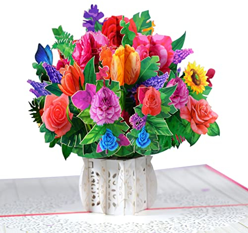 Magic Ants Pop Up Karte, Grußkarte, Blumenstrauß, Blumen, für Muttertag, Vatertag, Jubiläumskarte, Geburtstagskarte, Liebeskarte, Valentinstagskarten, Dankeskarte, alle Anlässe (Tulpen & Rosen)
