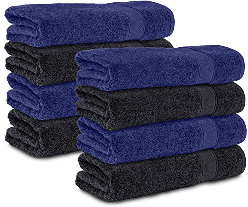 Komfortec 8er Handtücher 50x100 cm Set aus 100% Baumwolle, Frottee, Weich, Schwarz/Navyblau