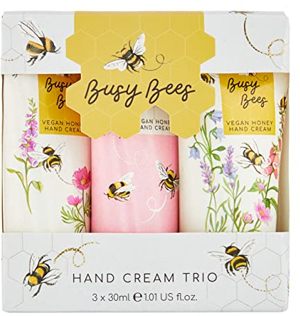 Heathcote & Ivory Busy Bees Handcreme Trio | Vegane Handcreme | Normaler Hauttyp | Handcreme Geschenkset für Frauen | Reise-Handcreme-Set | 3x 30ml
