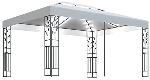 Lechnical Gazebo con Tetto Doppio e Stringa di Luci LED 3x4 m Bianco,Gazebo,Gazebo Impermeabile,Gazebo Esterno Resistente,Tenda Gazebo da Esterno