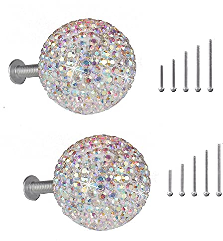 Yurosiay 2 Stück Schrankknöpfe Glitzernde Strass Schrankgriffe Strass Türgriffe mit 10 Schrauben Möbelknopf Diamant Schubladenknöpfe Runder Kristallknopf für Kommode Kleiderschrank Bunt