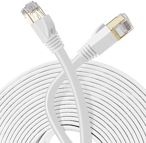 Oulesvte Ethernet Kabel 10m, Cat7 Gigabit Netzwerkkabel Flach mit Vergoldetem RJ45 Stecker, Lan Kabel Flach mit 10 Gbps, Dünn Wlan Kabel, Kompatibel mit Cat6/Cat5, für Router,Switch Modems(Weiß)