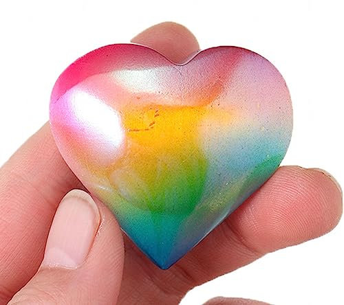 DECORN Engel Aura Selenit Kristall Geschnitztes Herz Sorgenstein mit Heilender und Beruhigender Wirkung – Titan-Regenbogen-Edelstein Reiki-Heilstein, 4,1–4,6 cm