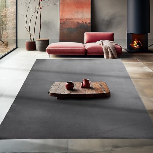 Teppium Rutschfester Kurzflor Teppich 140 x 200 cm Grau - Waschbar, Flauschig und Extra Weich - Modern Einfarbig für Wohnzimmer, Schlafzimmer, Kinderzimmer, Esszimmer und Küche