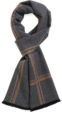 TAMOUKOC Men's Winter Warm Scarf, Long Soft Plaid Scarves for Men and Women (Grey/Camel)