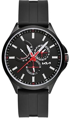 Kia Armbanduhr für Herren 44mm Edelstahl Quarzuhr mit hochwertigem Silikonband, 10 ATM