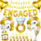FeteDecor Engagement Party Decorations - Gold Balloons, She Said Yes Banner, Ring Balloons, Cupcake Topper, Wedding Party Supplies
