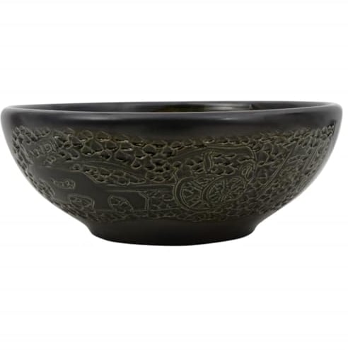 vidaXL Aufsatzwaschbecken, Rund Waschbecken mit Muster, Handgefertigt Waschtisch Waschschale für Badezimmer, Handwaschbecken Spülbecken, Schwarz Ø41x14 cm Keramik