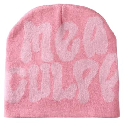 WAMSOLE Y2k Spider Beanie Mützen MEA Culpa Strickmütze Streetwear Kopfbedeckung Winter Wolle Acryl Knit Skull Cap für Herren Damen, Mea-Pink, Einheitsgröße