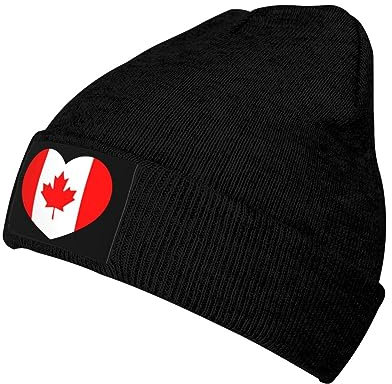 Peiyeety Love Canada Flag Canadian Heart Strickmütze, Mütze, Herren, Damen, Sport, warm, trendig, klassisch, Uhrenkappen, Schwarz