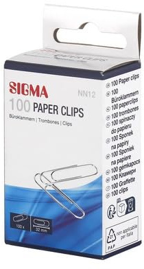 SIGMA NN12 Mehrzweck-Büroklammern, 3,2 cm, Silber, 100 Stück