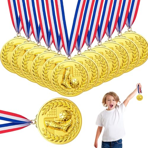 Xlong 12 Stück Fußball Medaillen,Medallien Wettbewerb,Metall Medaillen,Goldmedaillen Metall,Sieger Medaillen,Medaillen Kindergeburtstag Metall,Medaillen Sportfest Metall (Fußball)