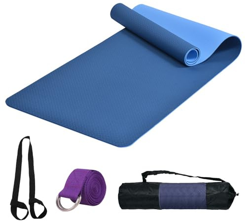 smallrun Yogamatte, Pilatesmatte, rutschfest, 6 mm, Sportmatte, Yogamatte, für Pilates, Yoga, Fitness, 183 x 61 cm (TPE, blau)