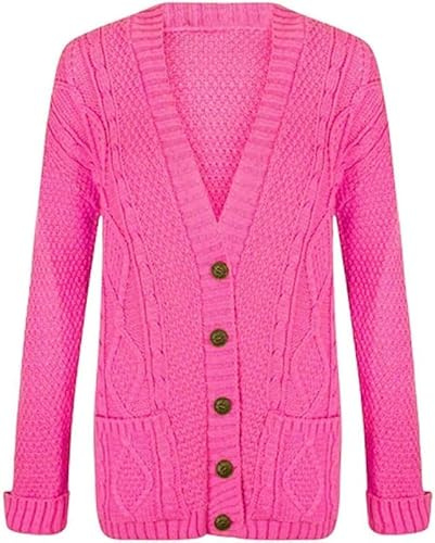 OutfitsbySMILE Women's Ladies Long Sleeve Button Top Chunky Aran Cable Knitted Grandad Cardigan UK 8 to 26