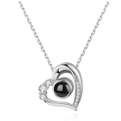 JRYXDS personalisierte Halskette mit Projektion, Kette Ich Liebe Dich 100 Sprachen Herz Projektion Anhänger Halskette als Geschenk für Freundin & Frauen zum Geburtstag Jubiläum Muttertag
